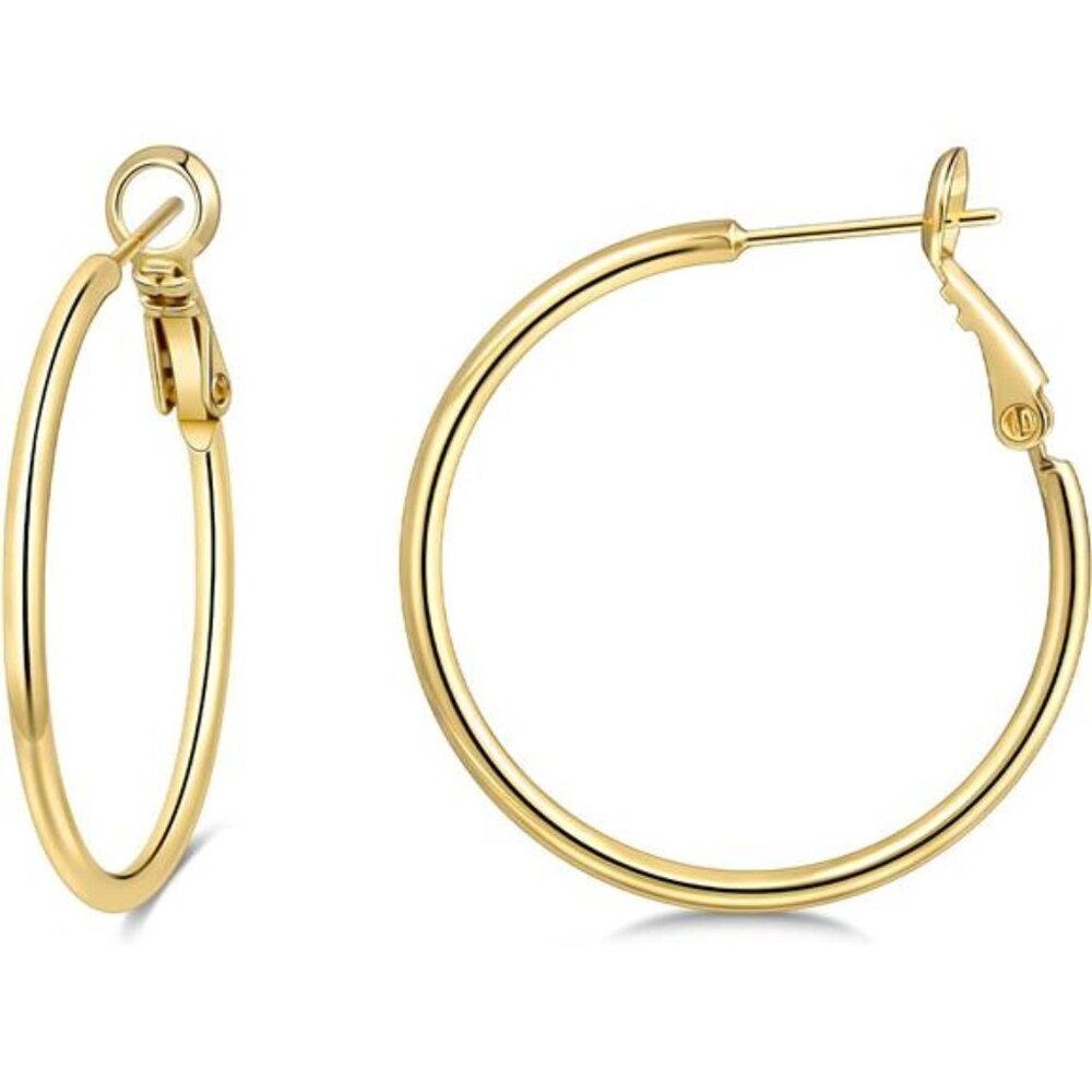 Hoop Earrings for Women 14K Real Gold Plated,925 Sterling Silver Post Gold hoops